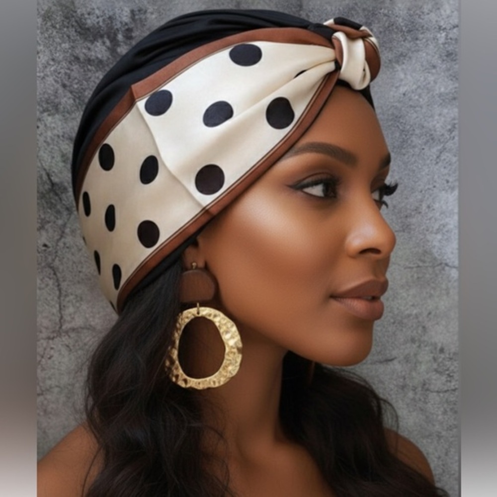 ✨NEW Polka Dot Headwrap with Black and Brown Accents